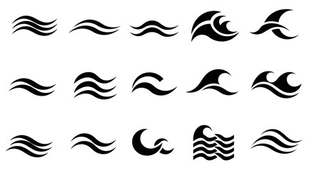 Obraz premium Set of wave icons, water flow symbols, sea elements