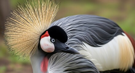 Fototapeta premium Grey Crowned Crane Portrait - Majestic Bird with Golden Crest.