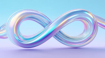 A 3D rendered iridescent infinity symbol against a soft gradient background