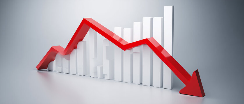 Representa&ccedil;&atilde;o de gr&aacute;fico descendente simbolizando perdas financeiras, instabilidade econ&ocirc;mica e retra&ccedil;&atilde;o no mercado corporativo