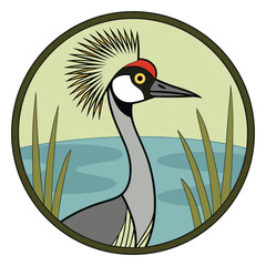 Grey Crowned Crane in Wetland Circle
