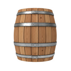 Obraz premium A wooden barrel with metal bands on transparent background