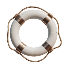 White life preserver with rope on white background isolated on a transparent background