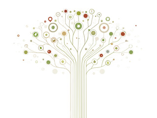 Abstract tree illustration with colorful circles and branching lines © Bablu