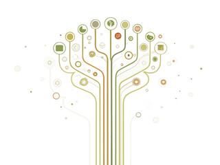 Abstract tree design with colorful circles and branching lines © Bablu