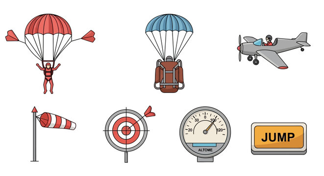 Skydiving Elements Cartoon Vector Illustration
