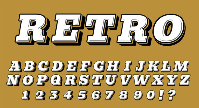 Retro Vintage 3D Font - Bold White Alphabet with Black Shadow