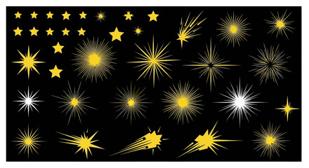 Sparkling Stars Collection on Black Background