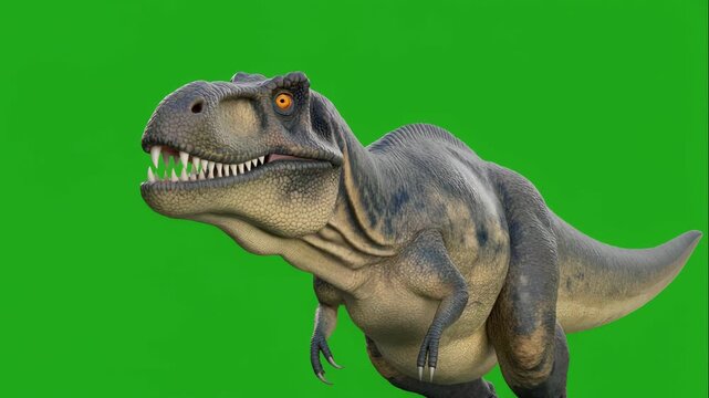 Close Up T Rex Emerging from Dinosaur Egg on Green Screen