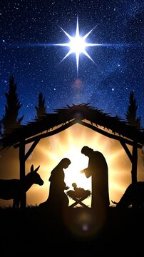 Christmas Nativity scene with Holy Family under guiding star