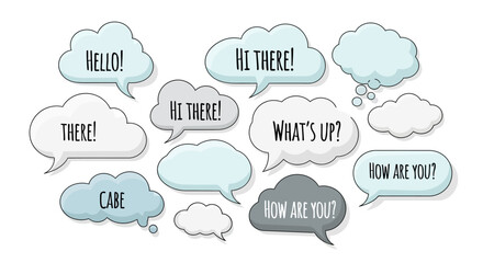 Speech bubbles with greetings and expressions