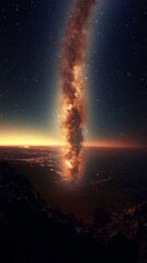 The majestic galaxy stretching across the planet's horizon showcases the beauty of space, making it suitable as an illustrative background for scientific publications.