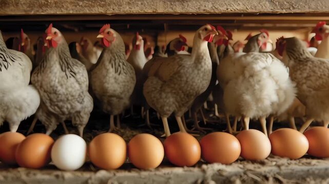 Free-range hens and fresh eggs on a farm