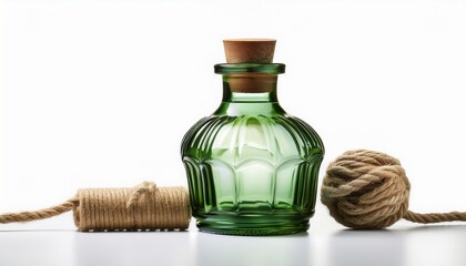 antique green glass bottle with cork and rope vintage charm and decorative appeal isolated on white background