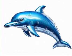 blue dolphin shaped foil balloon marine themed party decoration and celebration symbol isolated on white background