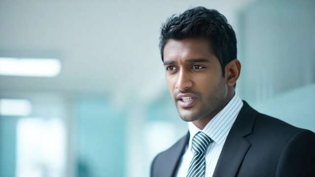 Confident Executive : A composed professional, exuding authority, stands in a modern office, personifying the essence of business acumen and professional excellence.