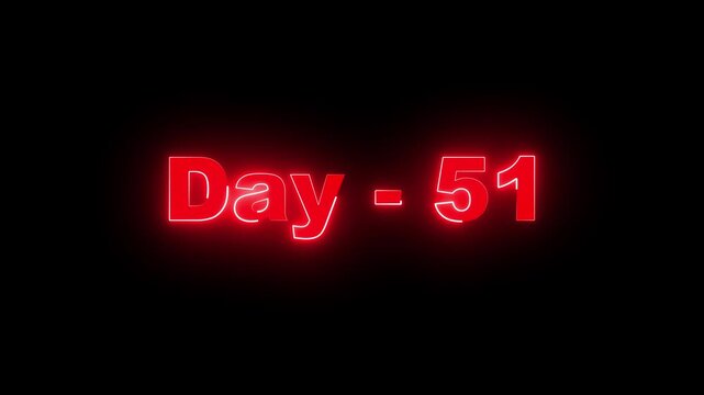Glowing Red Neon Day - 51 Text on a Dark Black Background for Countdowns and Progress Tracking