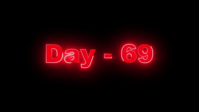 Red neon glowing text Day - 69 on a solid black background. Digitally rendered typography for daily challenges, project tracking, or countdown milestones.