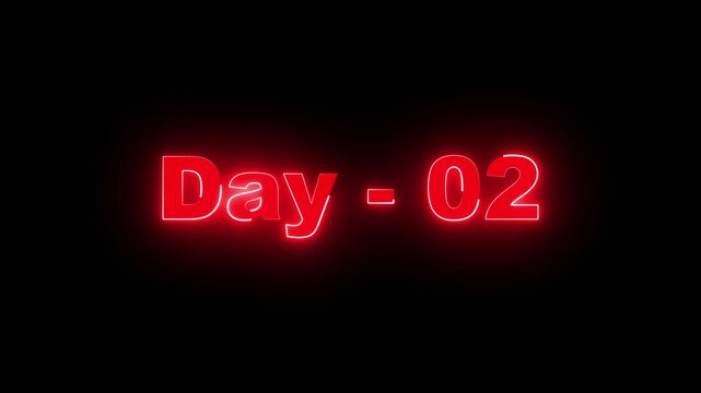 A vibrant red neon sign displaying 'Day - 02' against a solid black background, perfect for countdowns, daily challenges, event tracking, and social media content progress updates.