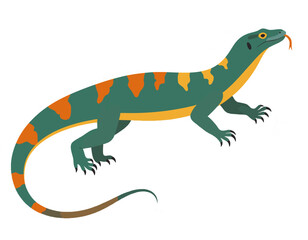 Obraz premium flat vector komodo dragon side view illustration,