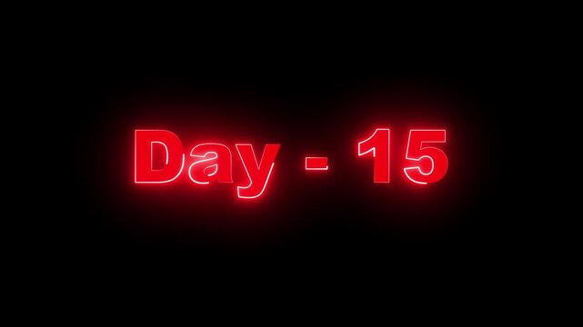 Glowing Neon Red Day 15 Text on a Solid Black Background for Countdown Series, Milestone Tracking, and Social Media Video Thumbnails