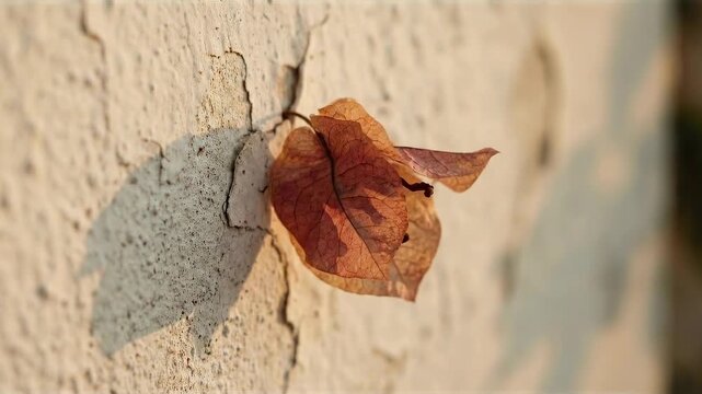 A solitary leaf emerges from the cracks of a weathered wall, a poignant symbol of resilience and nature's tenacious spirit. Capturing the interplay of texture, light, and the enduring beauty.