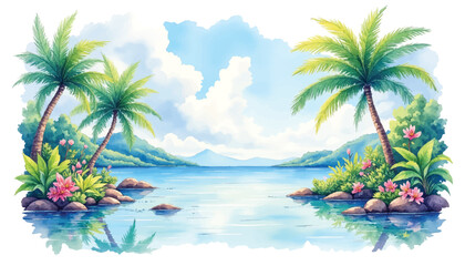 Obraz premium Tropical island paradise with palm trees.