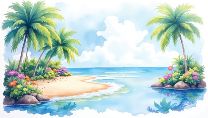 Fototapeta premium Tropical island paradise with palm trees.