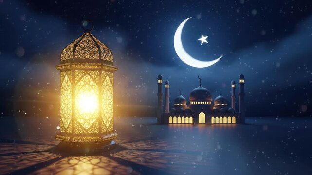 mosque in the night in ramadan month celebrate background 