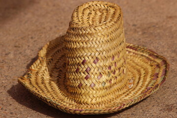 Close-up of a woven straw hat