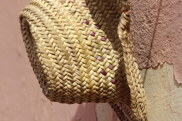 Close-up of a woven straw hat