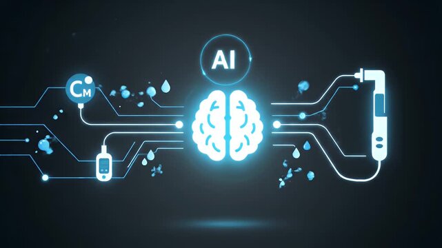 Close-up of a smiling woman wearing fitness attire with a continuous glucose monitor on her arm and a smartphone