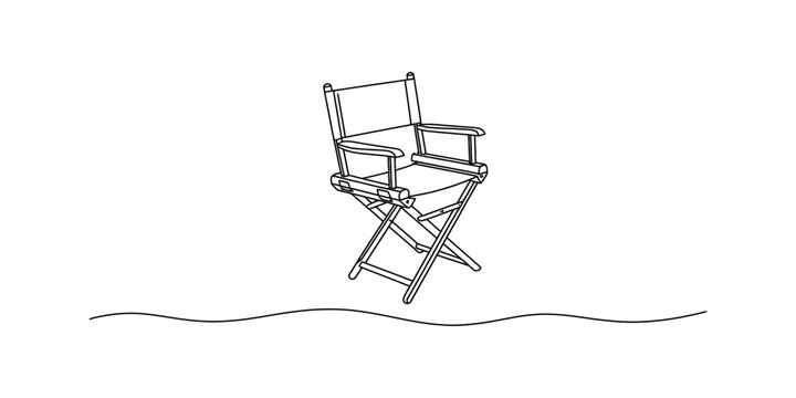 A simple line drawing of a classic folding director's chair on a white background Vector, illustration