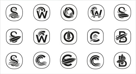 Monogram Logo Collection: Surf, Waves, and Water Sports Icons