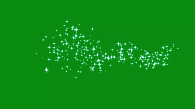 Magical twinkling stars animation over green screen with sparkling glitter dust, glowing particle trails, and white flat vector doodle shine effects