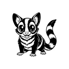 Obraz premium A cute cartoon black and white striped civet-like animal with big eyes and a happy expression.