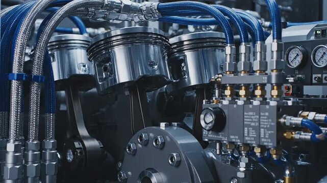 Polished Pistons within Powerful Hydraulic Engine System
