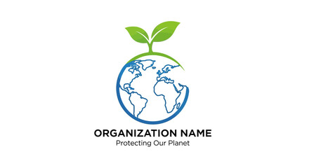 Fototapeta premium Earth logo with leaves growing from it, symbolizing environmental protection and sustainability worldwide