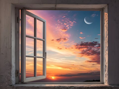 Window Opening Sunset Iftar Sunrise Eid Time Transcended Spiritual Concept