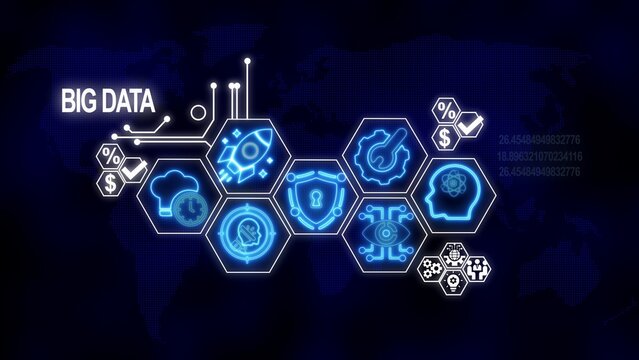 Futuristic Big Data Technology Concept with Global Network and Digital Icons analytics