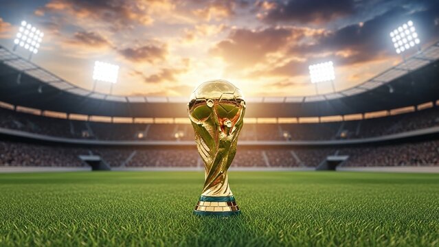 The World Cup trophy on display before the grand final of the football World Cup.