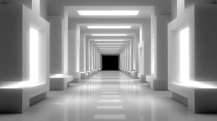 Fototapeta premium White Corridor with Modern Architecture, and Abstract Interior Design.