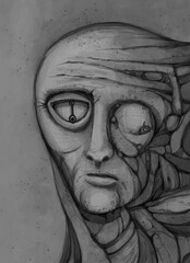 Abstract face. Abstract image for printing. Picture for modern interiors. The picture is painted by hand on a tablet. © neurostructure