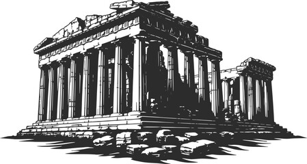 Obraz premium Ancient Greek Temple Ruins Classical Architecture Vector Illustration.