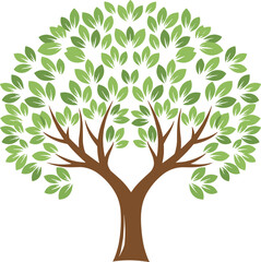 Obraz premium Green leafy tree vector illustration with brown trunk isolated on white background modern eco nature design