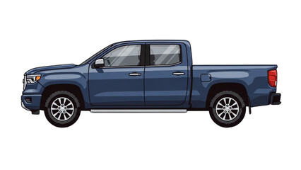 Detailed vehicle autocad blueprint of a modern blue pickup truck from a side viewpoint