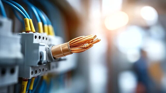 Electrical installation assembly setup heavily defocused background residential wiring configuration home power system infrastructure electrical equipment installation with