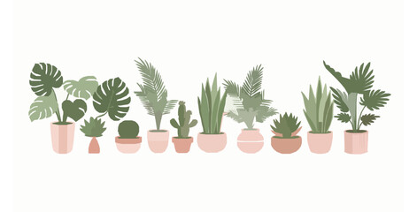 Pastel house plants in flower pots flat vector collection isolated on white background © MdRaisul