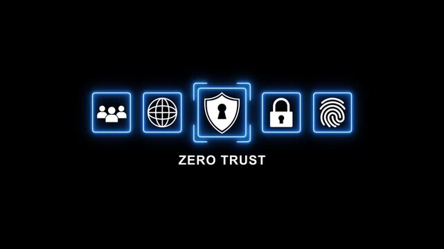 Zero Trust Security Concept with Neon and Shield Symbol on Black Background cybersecurity lock