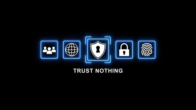 Cybersecurity concept with for trust nothing security theme neon blue